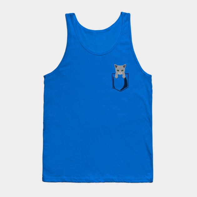 Pocket Russian Blue Kitty Tank Top by JKA